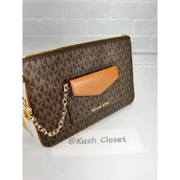 Michael Kors 2 in 1 card case wristlet Jet Set Large Brown - Picture 1 of 7